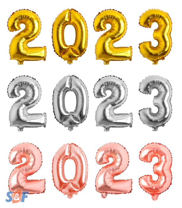 Globos Metalizados Número 2023, Tres Colores, 16 in o 32 cm de Alto