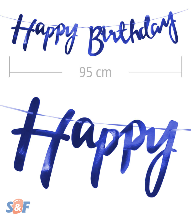Guirnalda Aviso Feliz cumpleaños, en color azul con brillo espejo