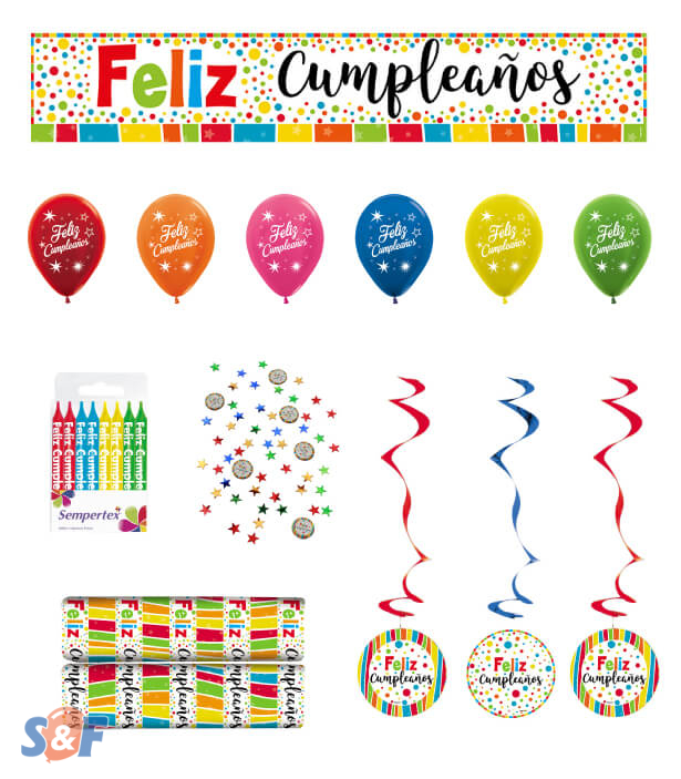 Kit decoración Feliz Cumpleaños Multicolor x 6 productos